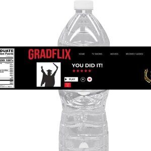 Gradflix Graduation-Themed Custom Water Bottle Labels, Silhouette Design 12pcs